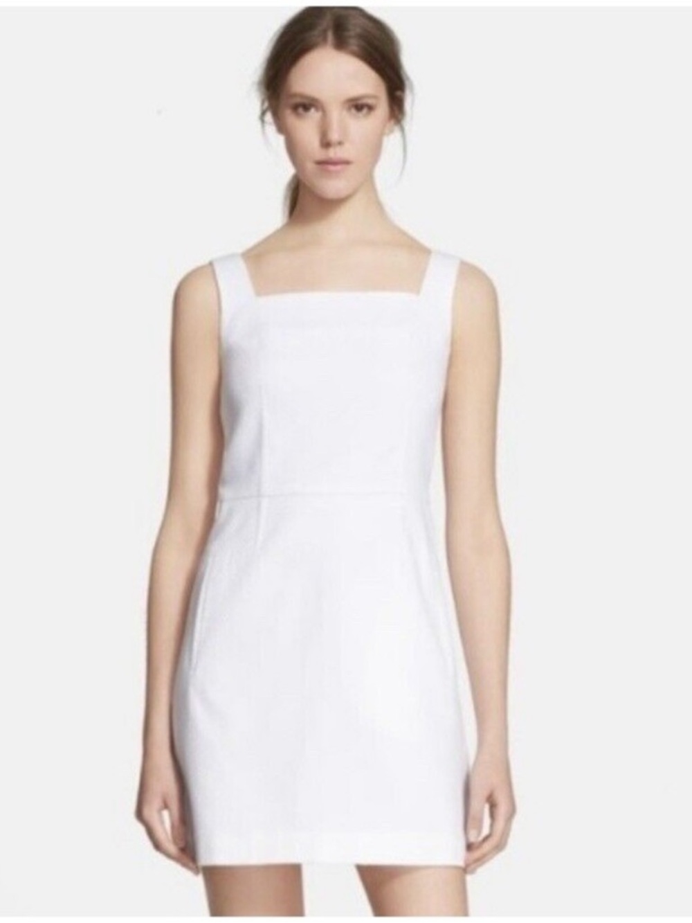 TORY BURCH White Cotton Stretch Pique Sleeveless Square Neck Dress Sz 2